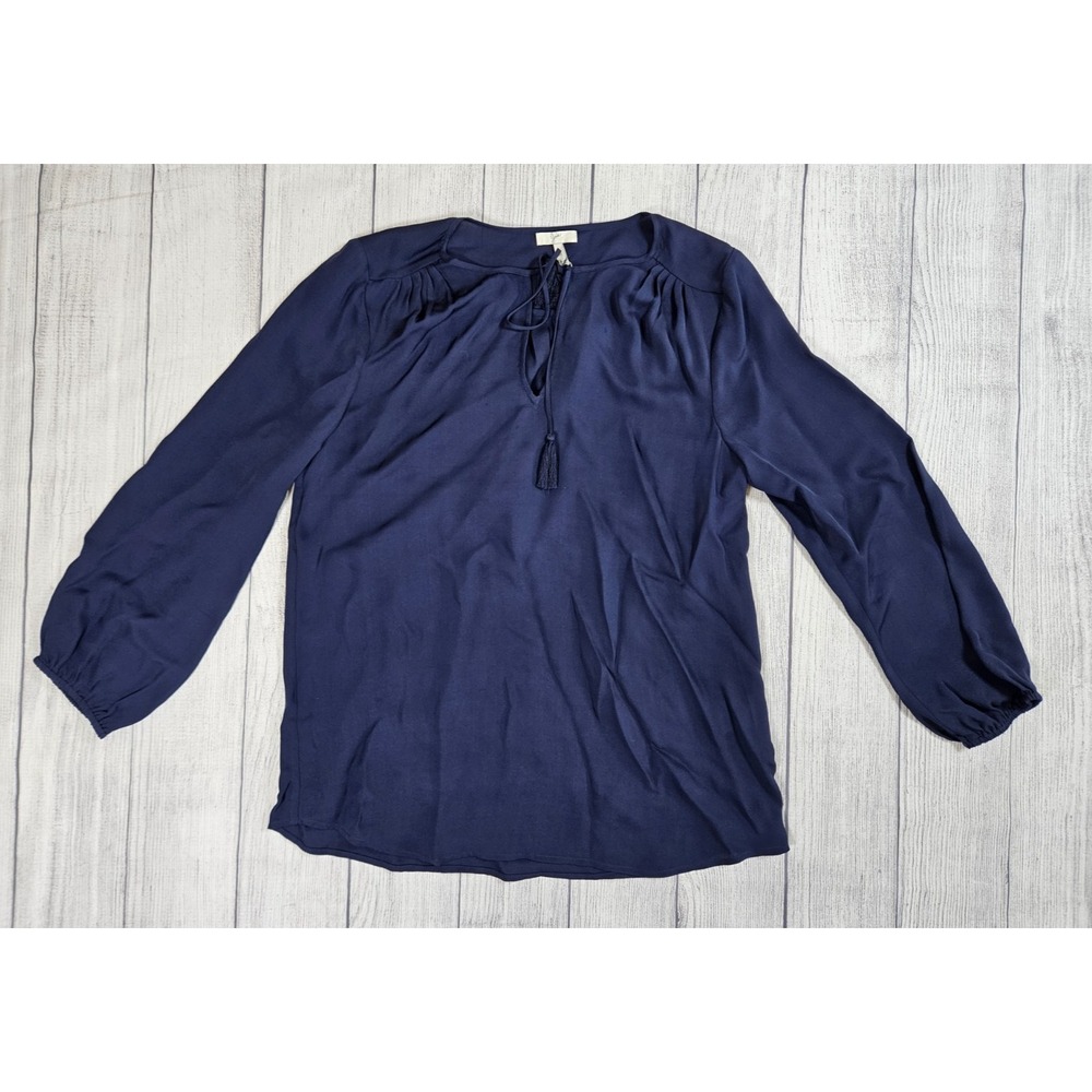 Joie Blouse Womens Medium‎ Blue 100% Silk Long Sleeve Tassel Tie Boho